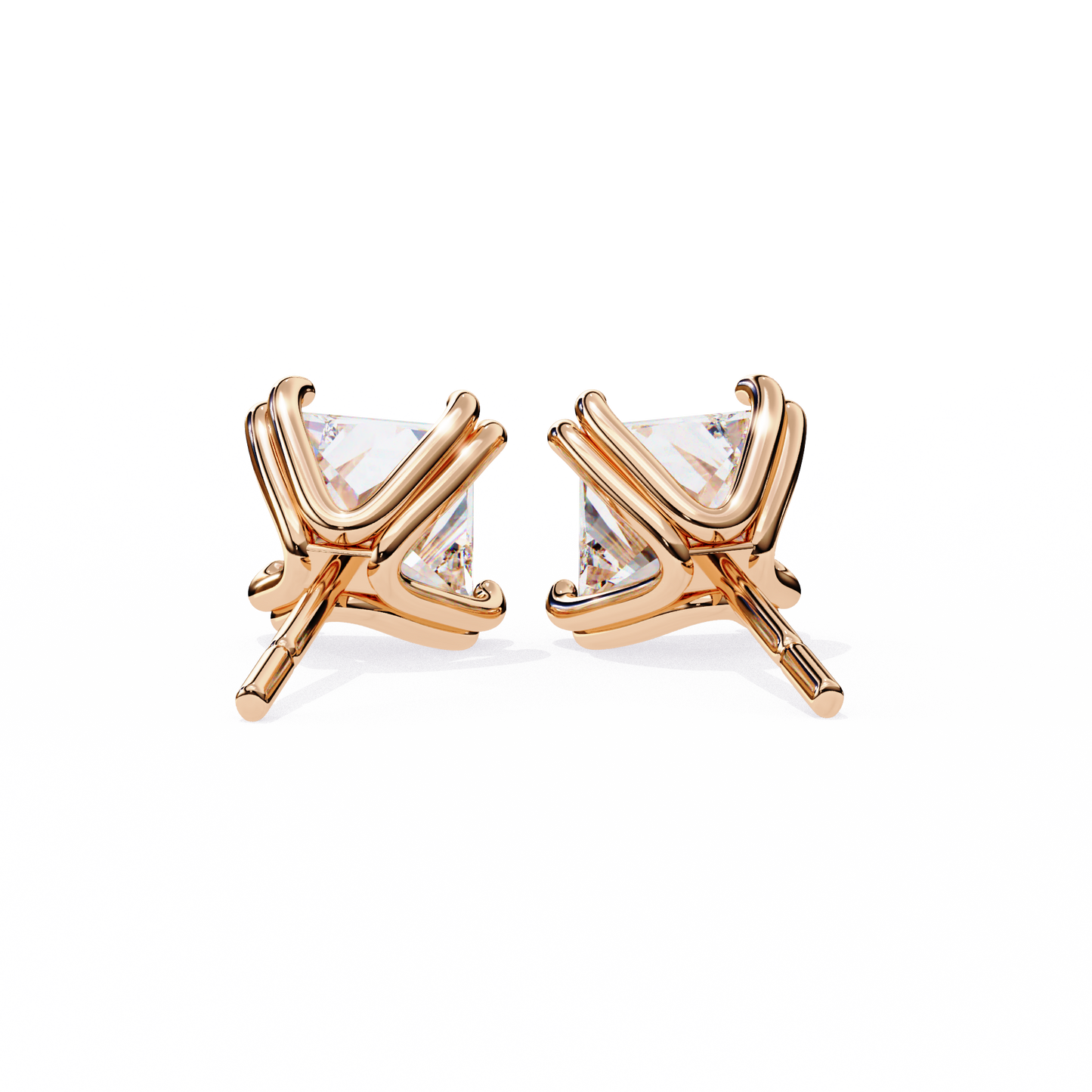 LGD Solitaire Ear Studs Princess Stone (2.4ct Pair) In 14K Gold