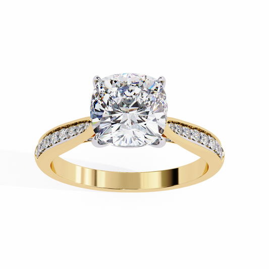 Lab Grown Diamond Ring Solitaire Cushion Square Stone(1.97ct )In 14k Gold
