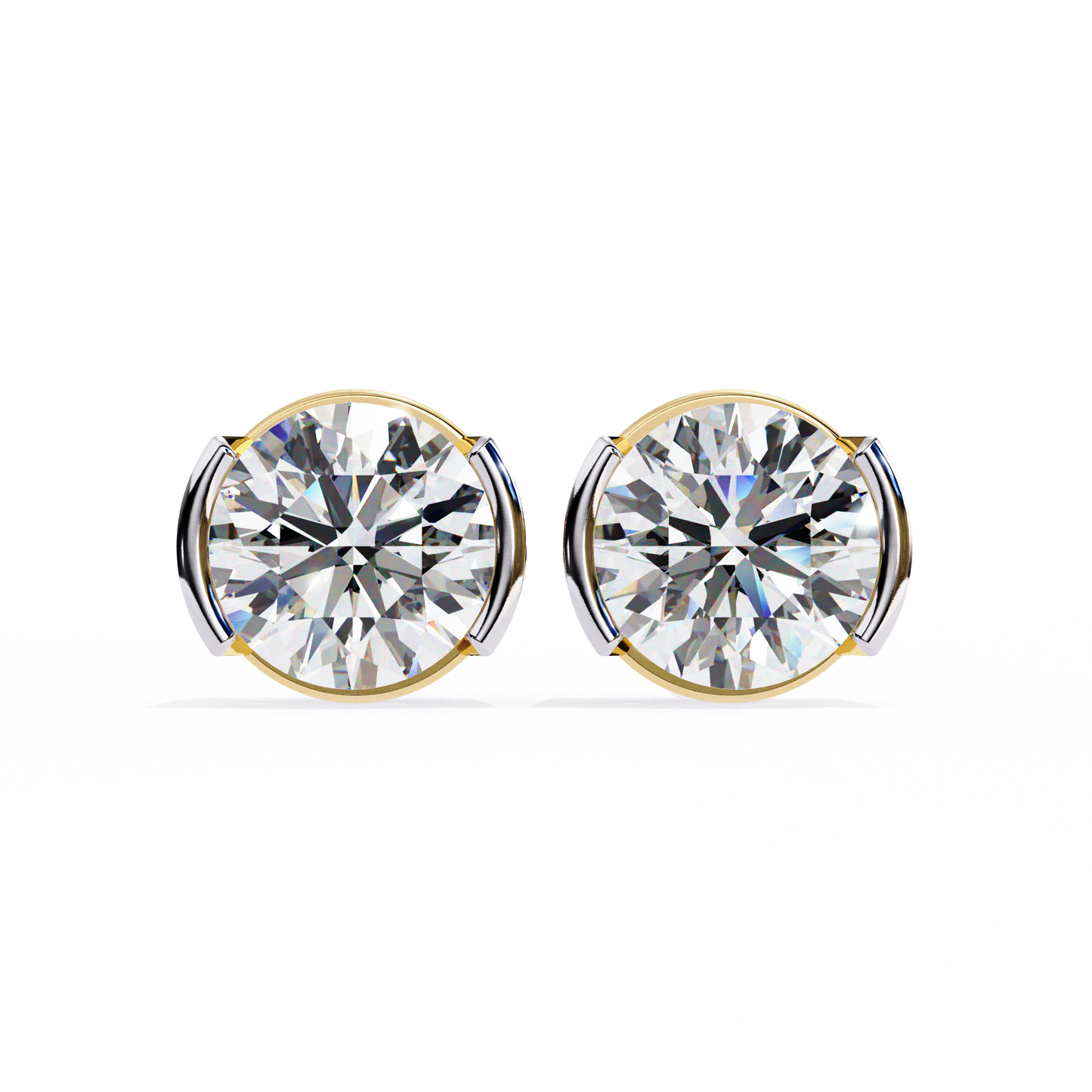 LGD Solitaire Ear Studs Round Stone (2.58ct Pair) In 14K Gold