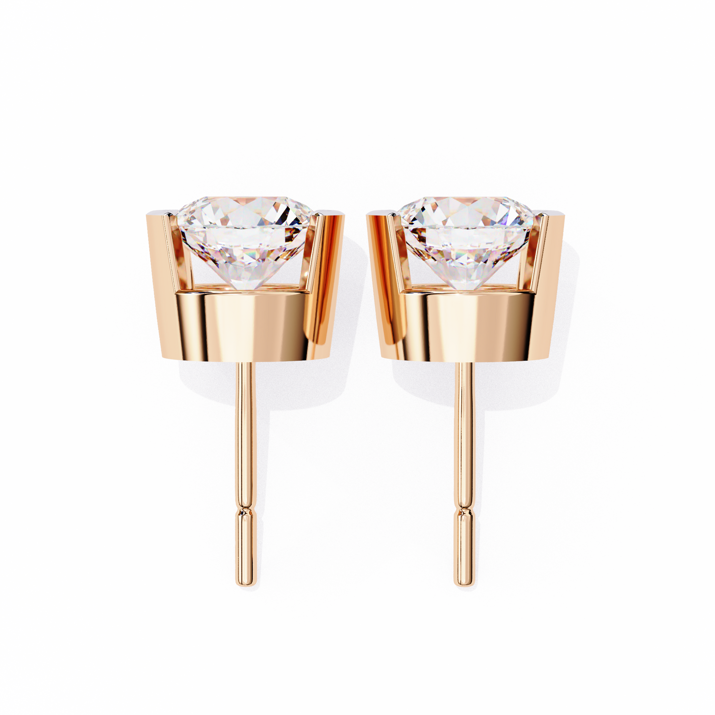 LGD Solitaire Ear Studs Round Stone (2.58ct Pair) In 14K Gold