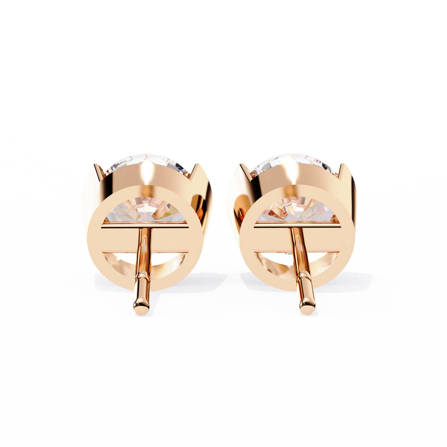 LGD Solitaire Ear Studs Round Stone (2.58ct Pair) In 14K Gold