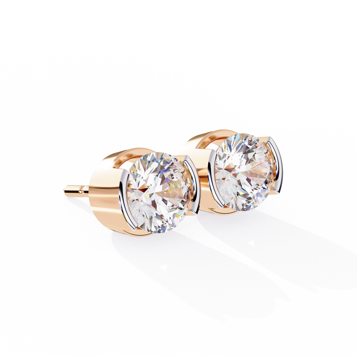 LGD Solitaire Ear Studs Round Stone (2.58ct Pair) In 14K Gold