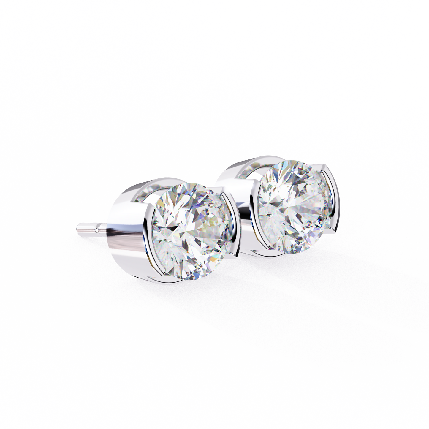 LGD Solitaire Ear Studs Round Stone (2.58ct Pair) In 14K Gold