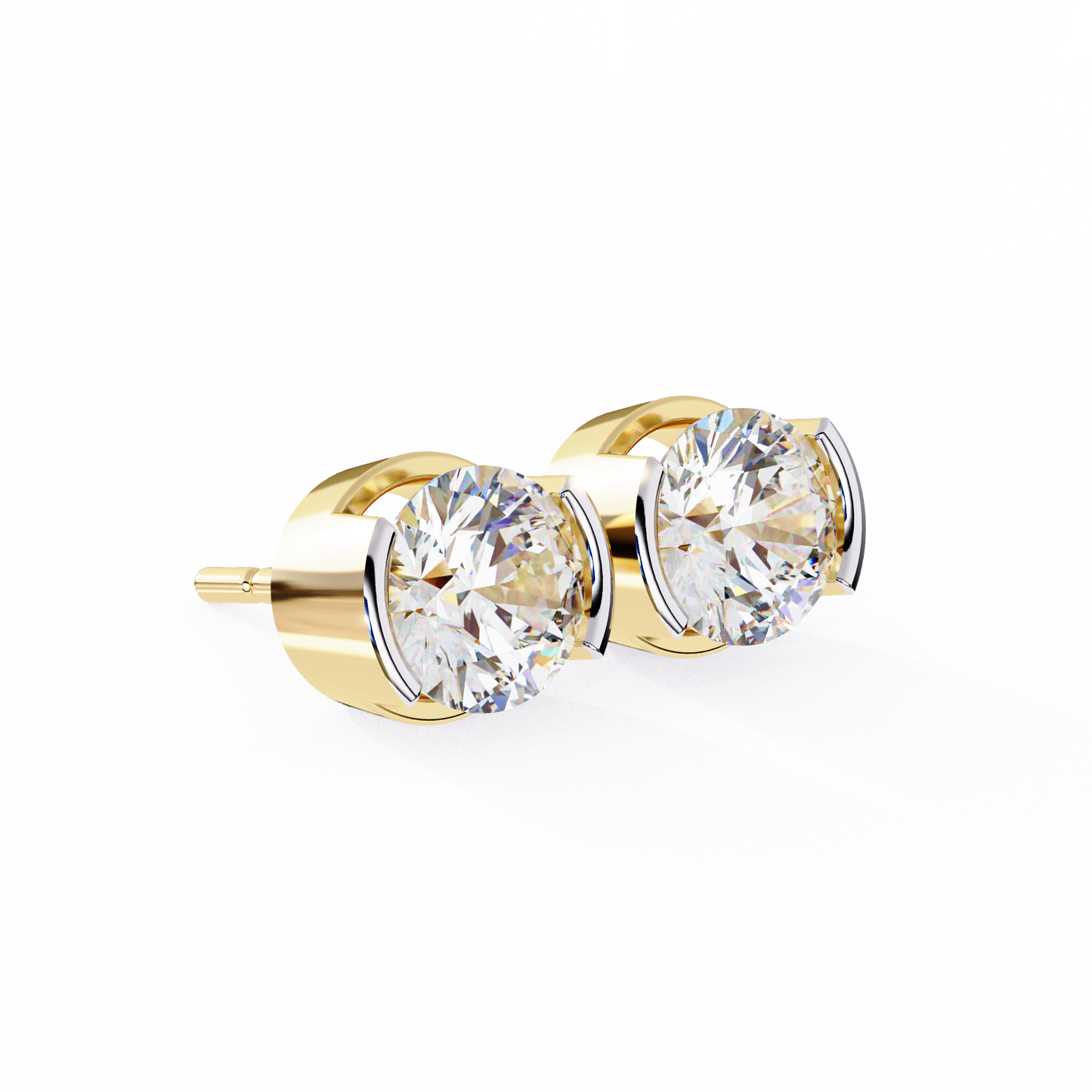 LGD Solitaire Ear Studs Round Stone (2.58ct Pair) In 14K Gold