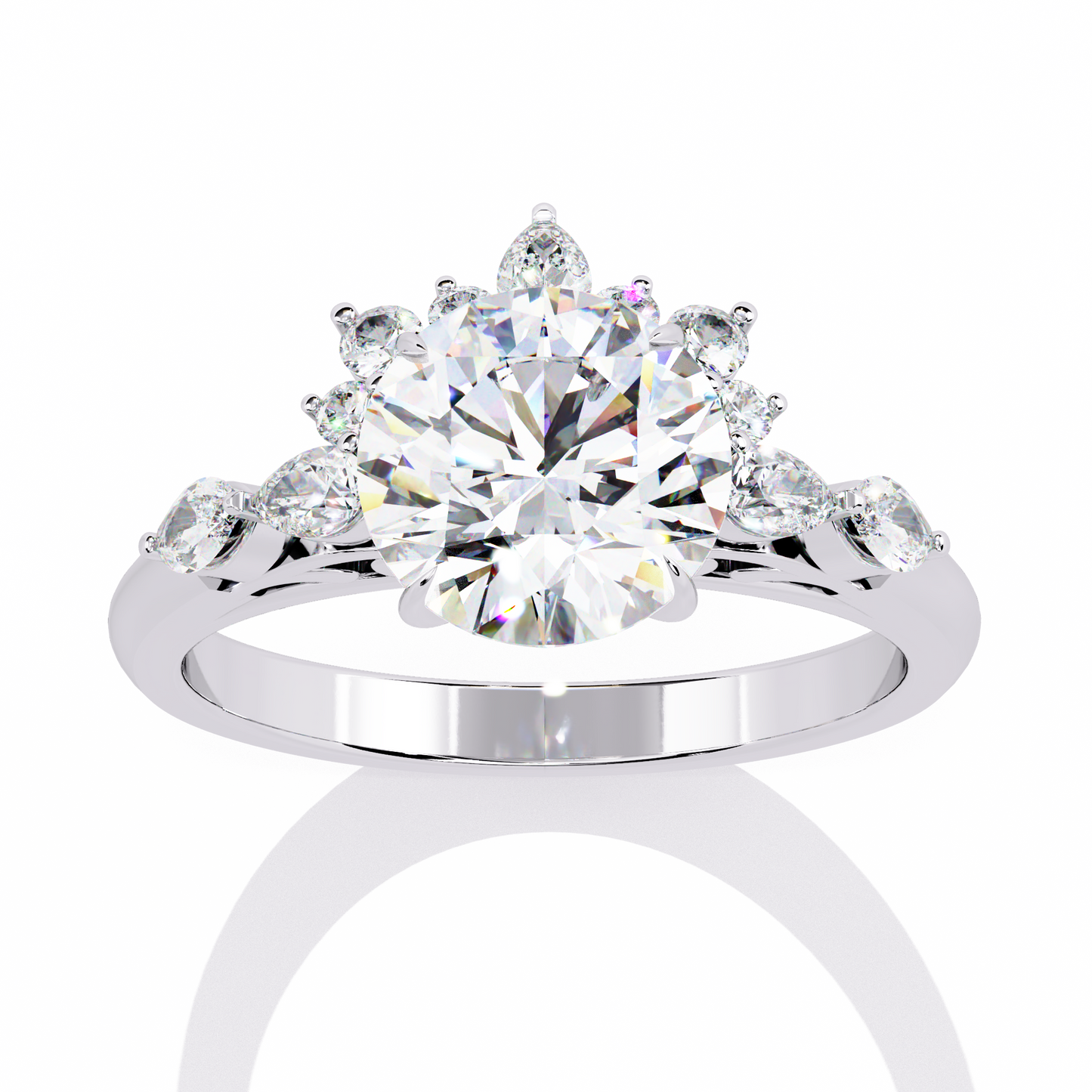 LGD Solitaire Ring Round Stone (3.57ct) In 14K Gold