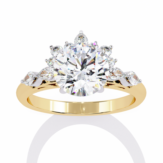 LGD Solitaire Ring Round Stone (3.57ct) In 14K Gold