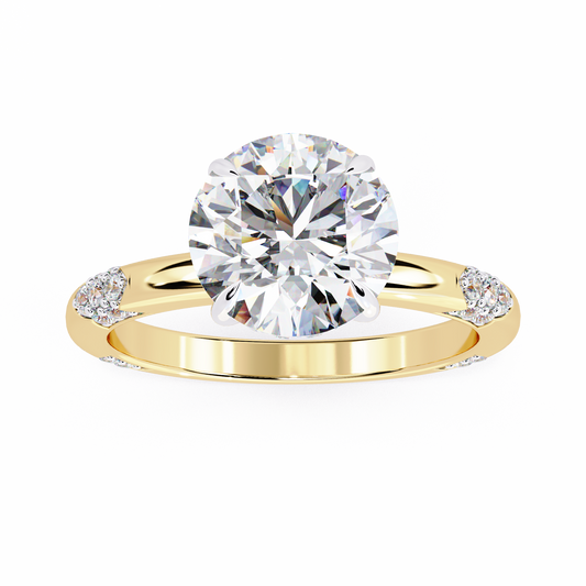 LGD Solitaire Ring Round Stone (2.96ct) In 14K Gold