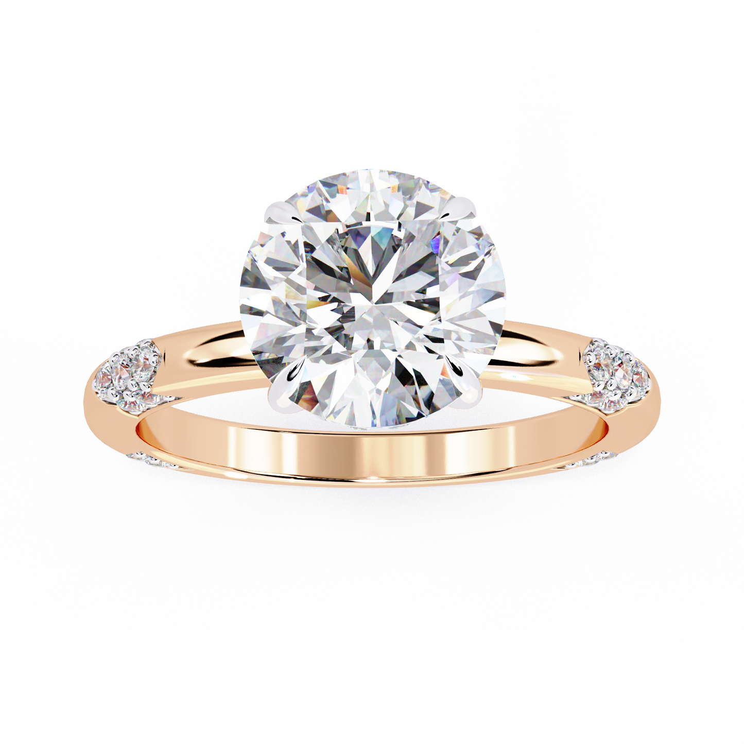 LGD Solitaire Ring Round Stone (2.96ct) In 14K Gold