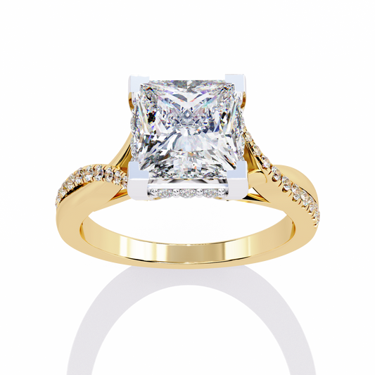 Lab Grown Diamond Ring Solitaire Princess Stone(2.70ct )In 14k Gold