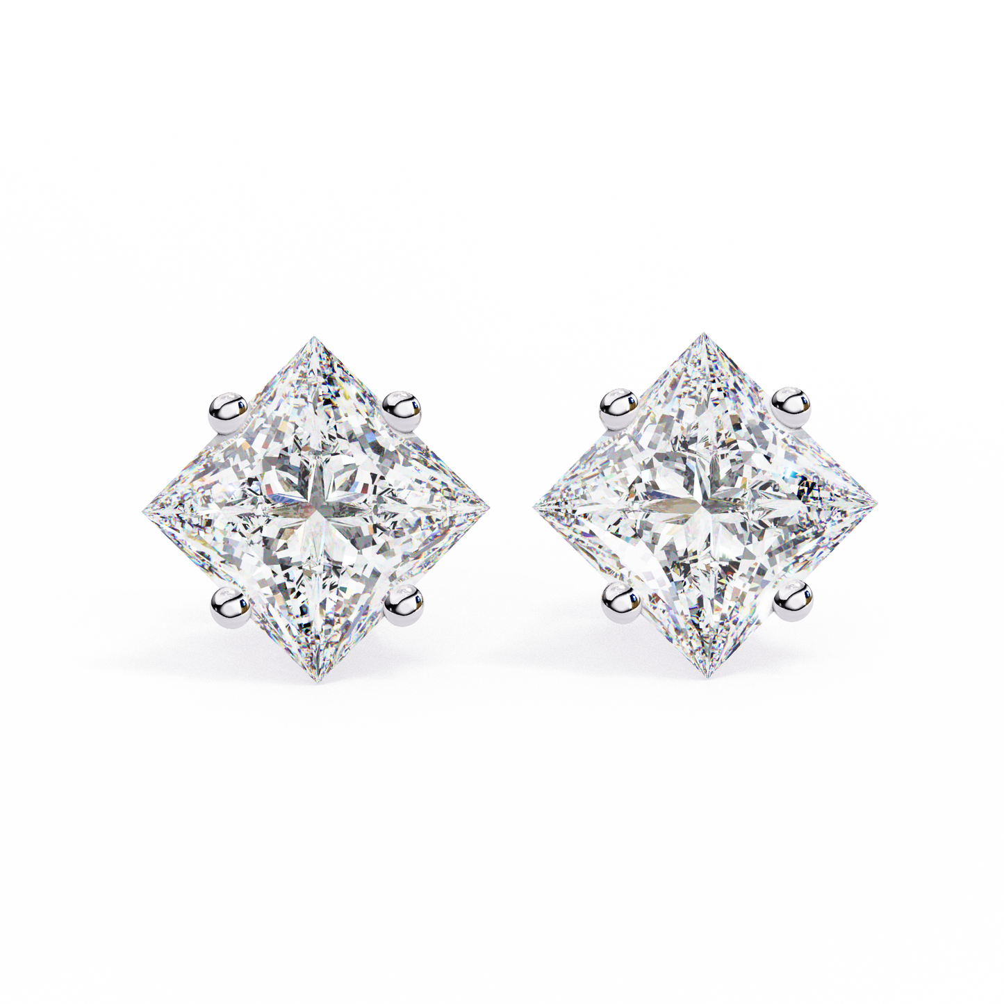 LGD Solitaire Ear Studs Princess Stone (2.40ct Pair) In 14K Gold