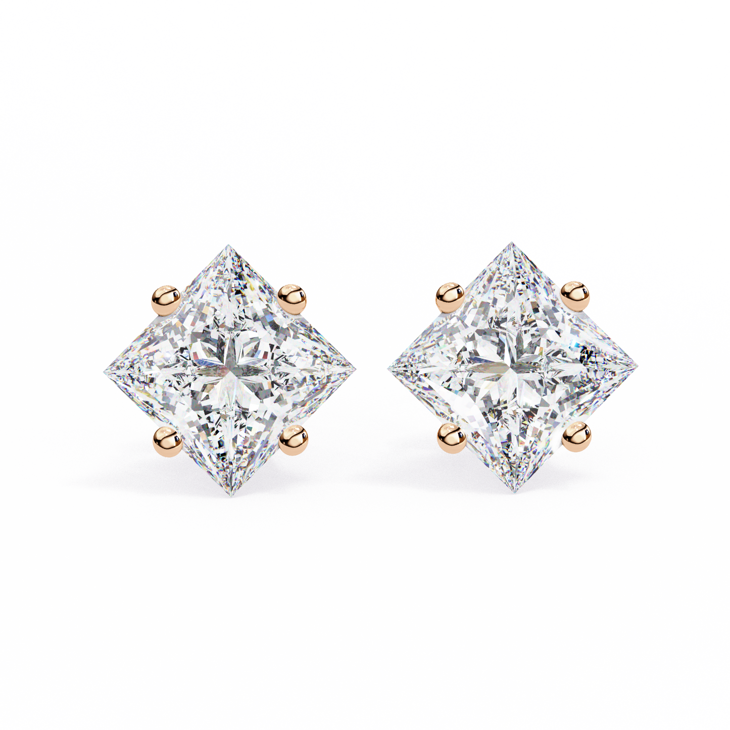LGD Solitaire Ear Studs Princess Stone (2.40ct Pair) In 14K Gold