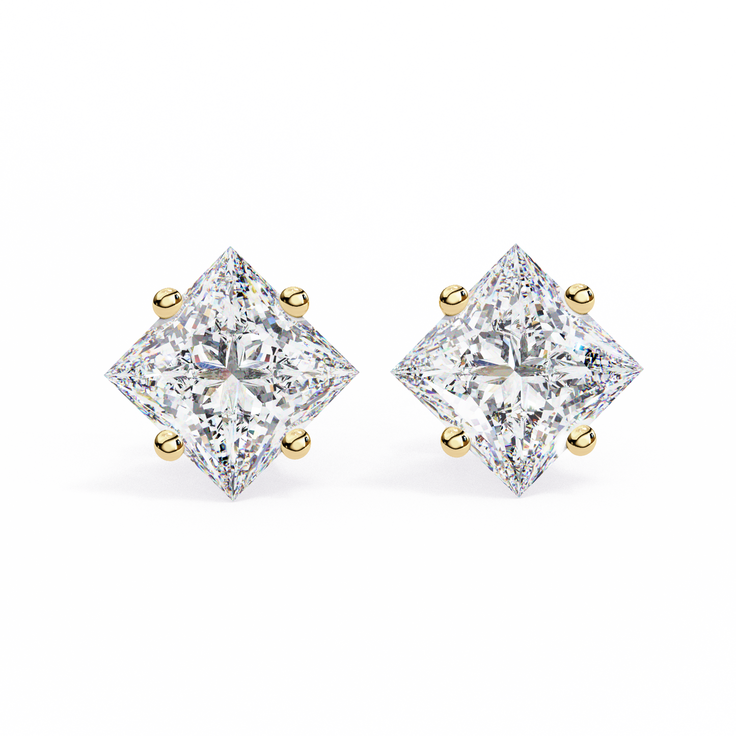 LGD Solitaire Ear Studs Princess Stone (2.40ct Pair) In 14K Gold