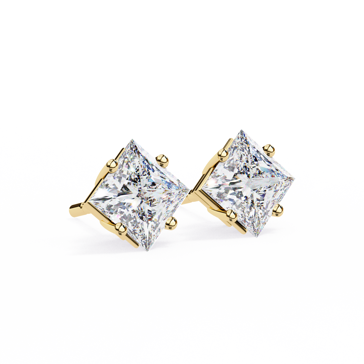 LGD Solitaire Ear Studs Princess Stone (2.40ct Pair) In 14K Gold