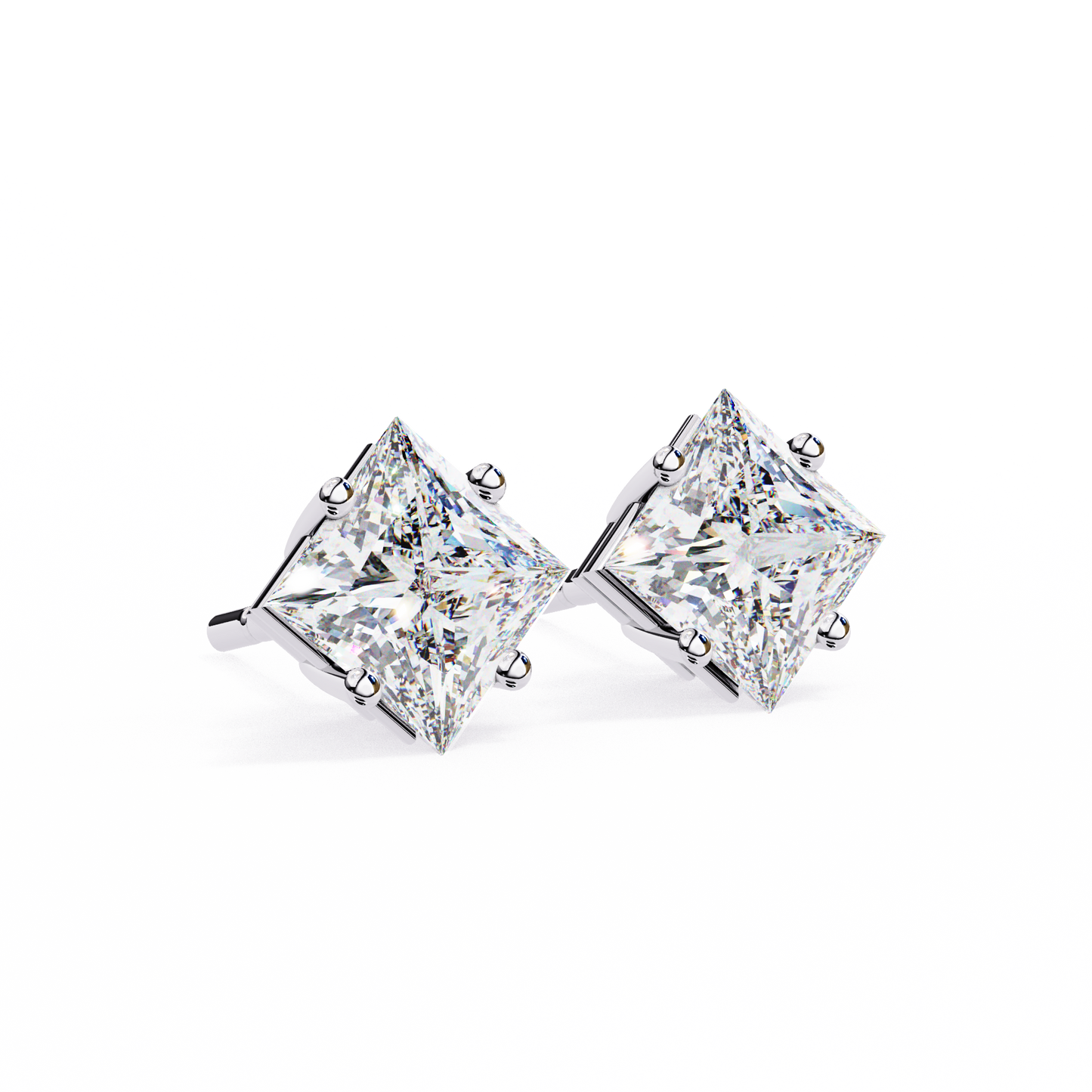 LGD Solitaire Ear Studs Princess Stone (2.40ct Pair) In 14K Gold