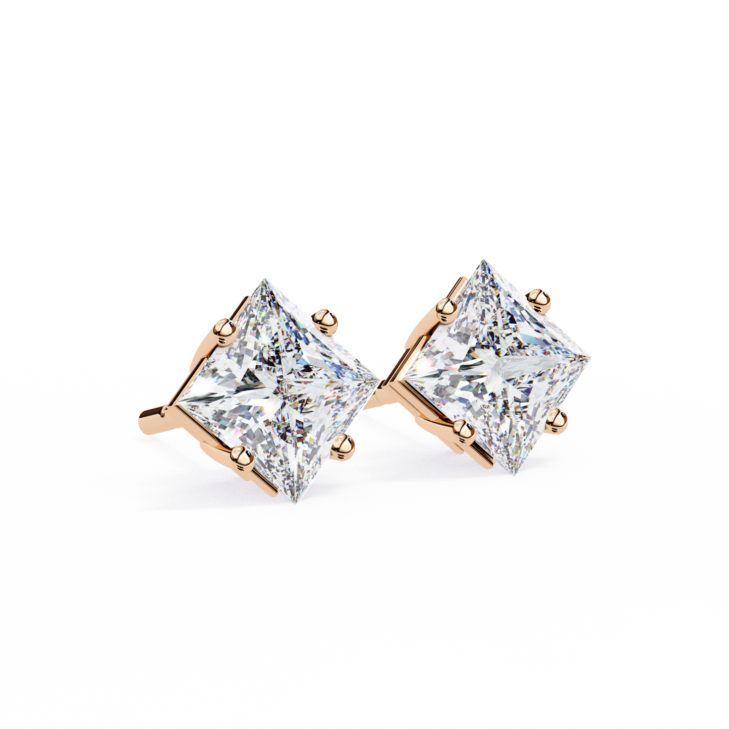 LGD Solitaire Ear Studs Princess Stone (2.40ct Pair) In 14K Gold