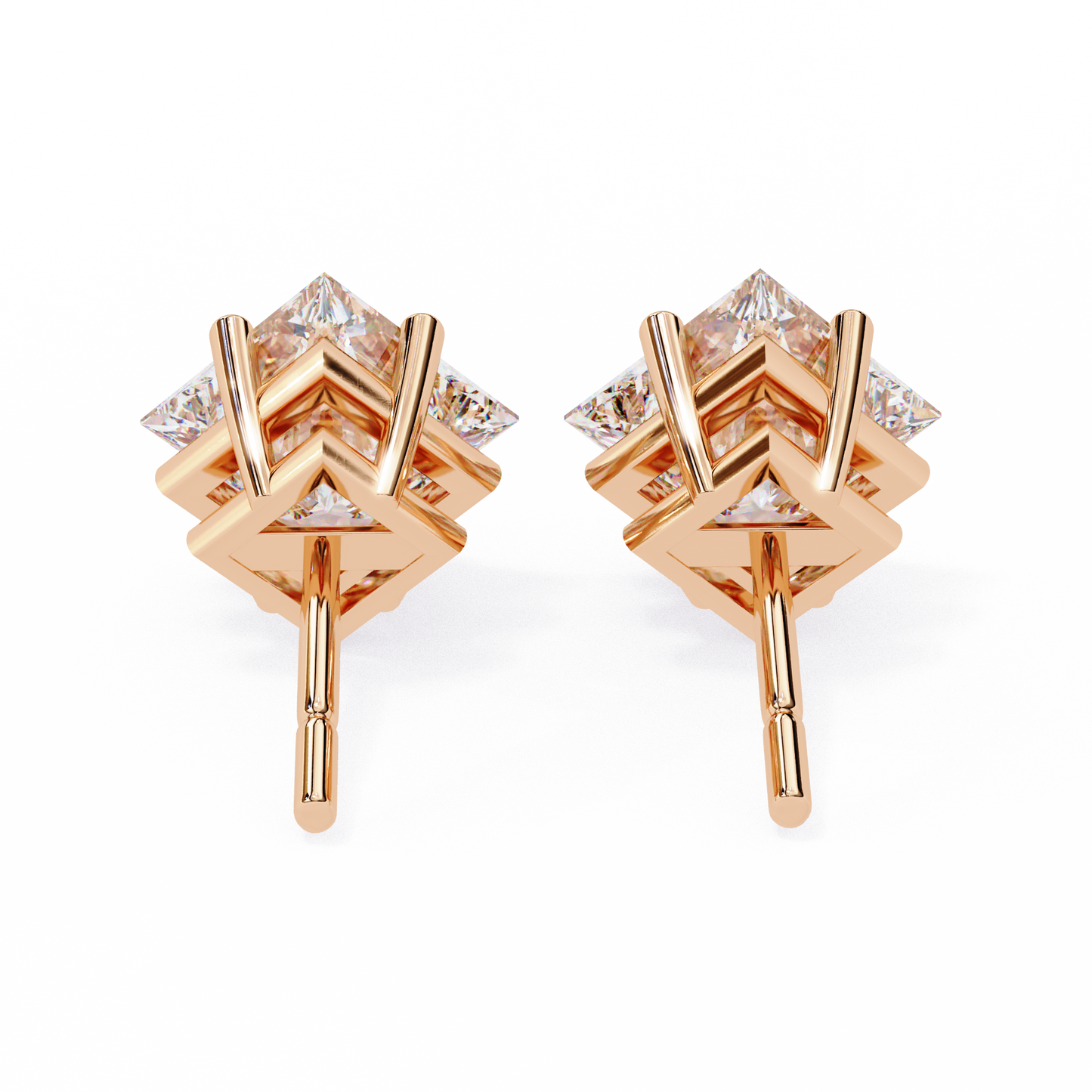LGD Solitaire Ear Studs Princess Stone (2.40ct Pair) In 14K Gold