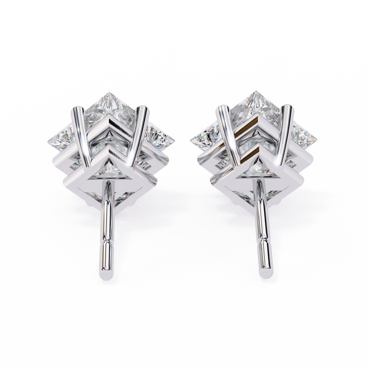 LGD Solitaire Ear Studs Princess Stone (2.40ct Pair) In 14K Gold