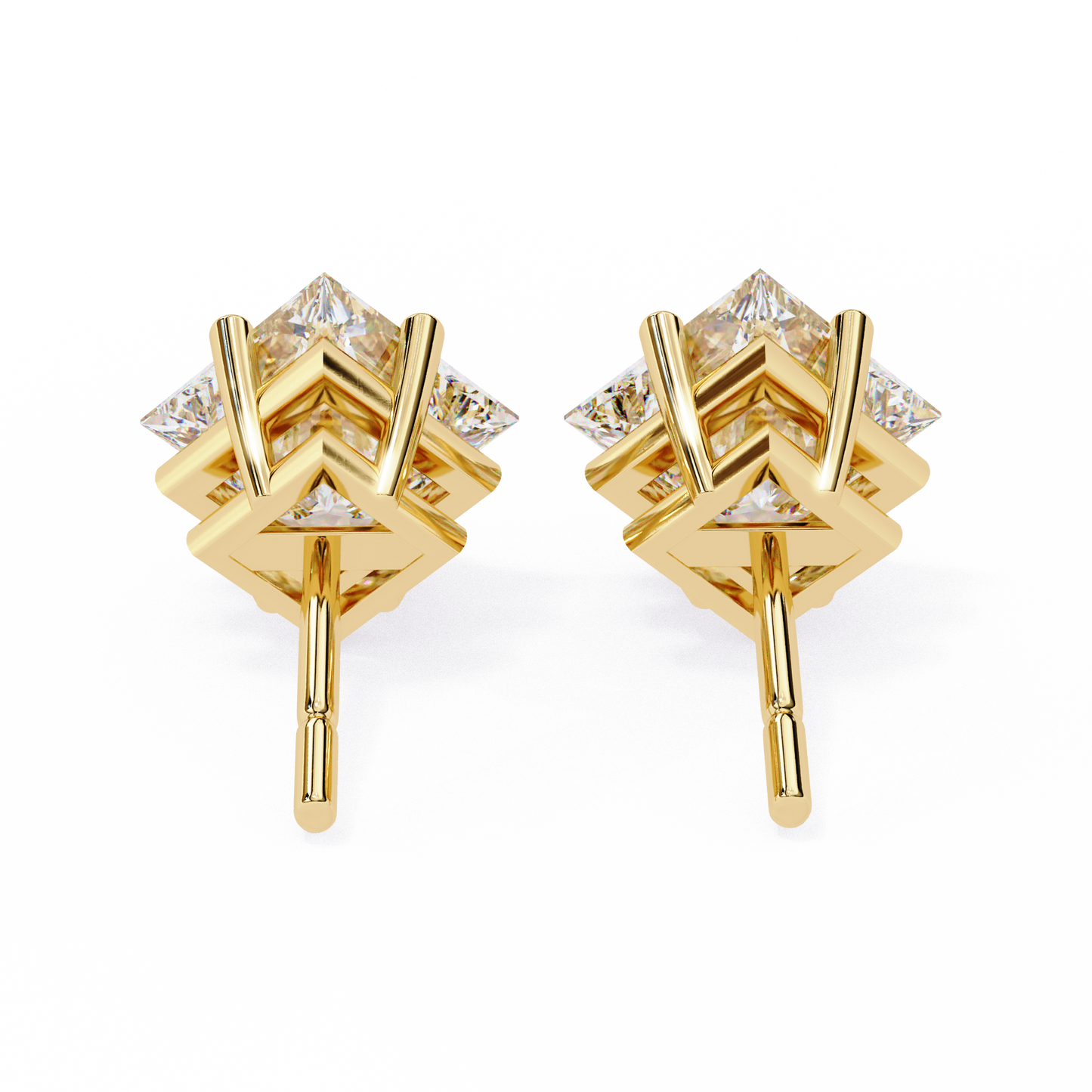LGD Solitaire Ear Studs Princess Stone (2.40ct Pair) In 14K Gold