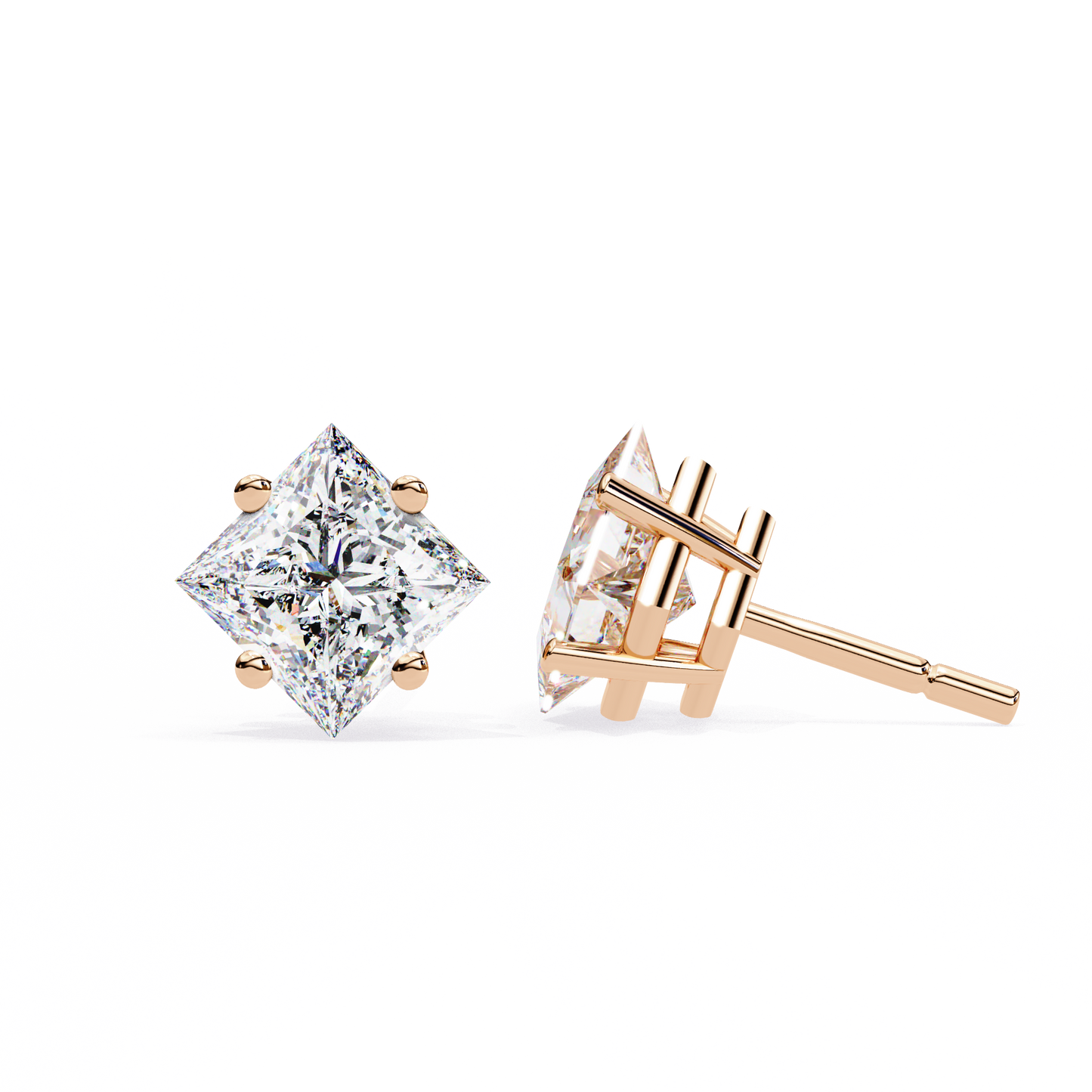 LGD Solitaire Ear Studs Princess Stone (2.40ct Pair) In 14K Gold