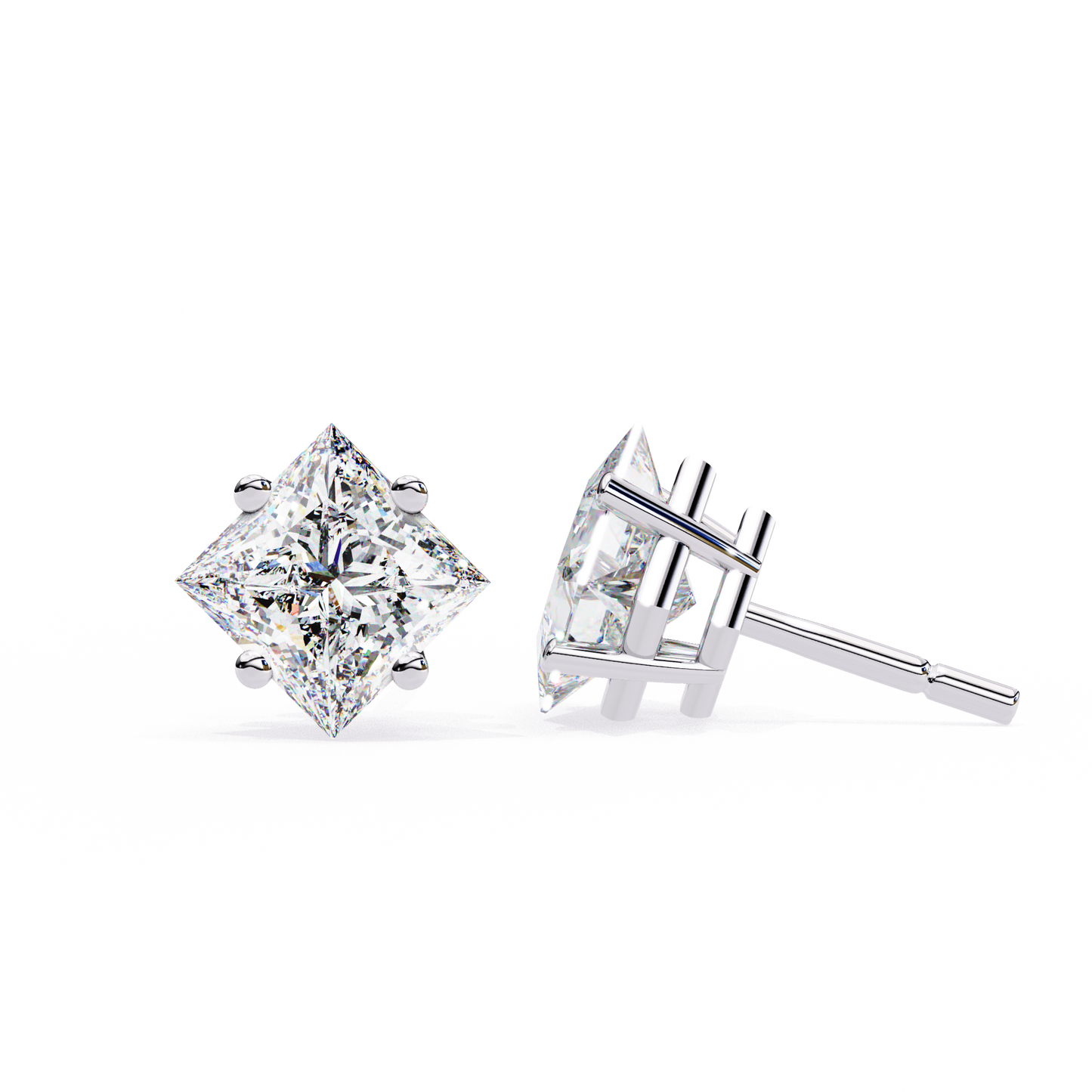 LGD Solitaire Ear Studs Princess Stone (2.40ct Pair) In 14K Gold