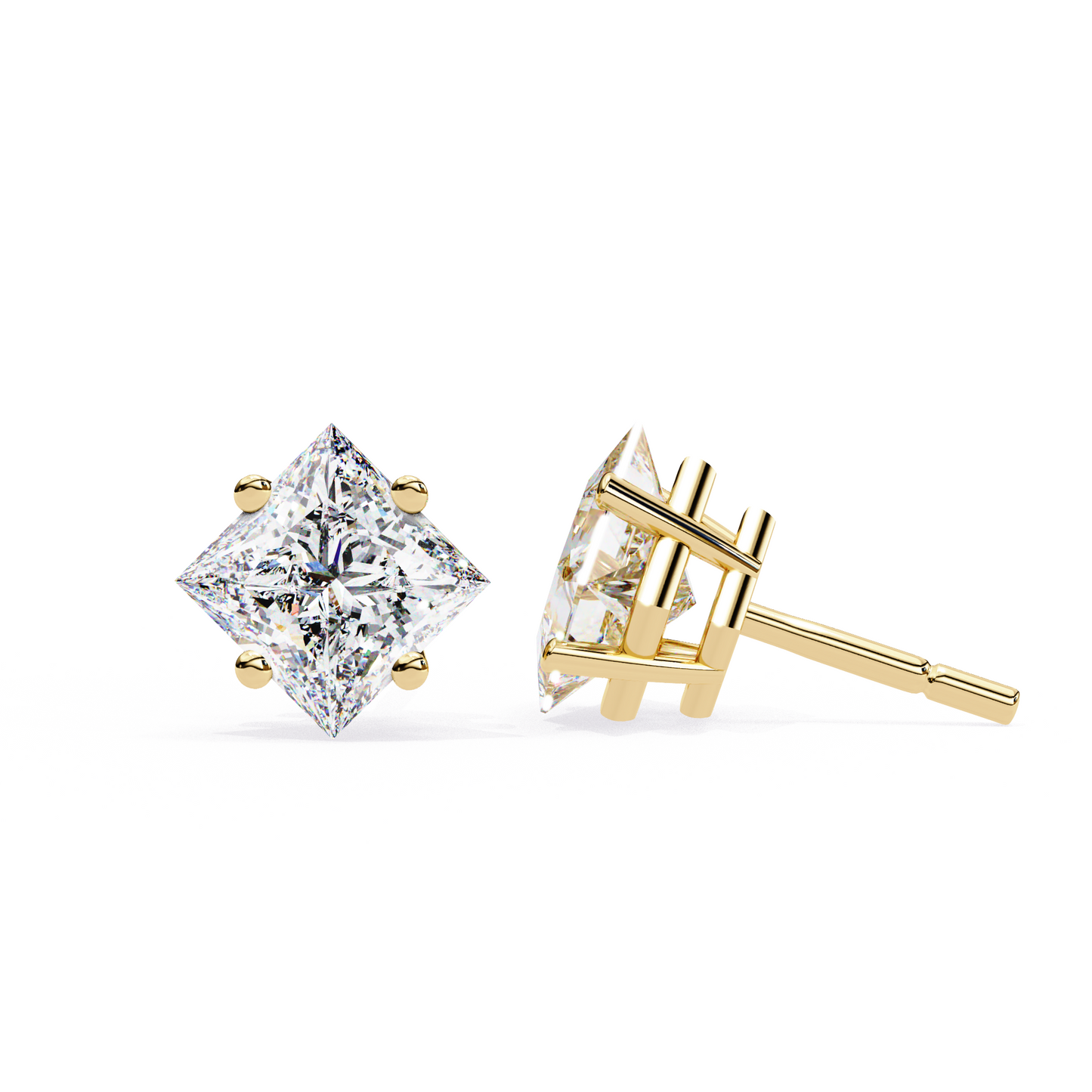 LGD Solitaire Ear Studs Princess Stone (2.40ct Pair) In 14K Gold