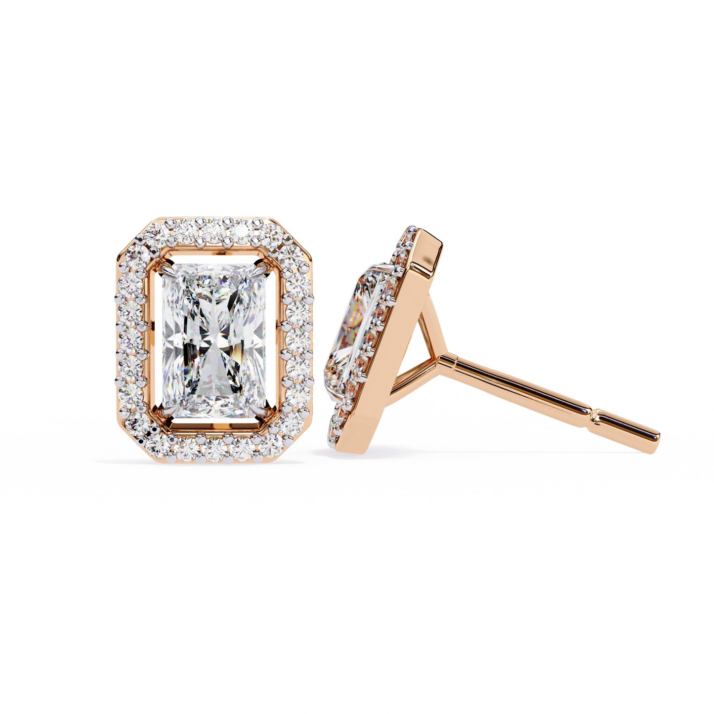 LGD Ear Studs Radiant Stone (2.04ct Pair) In 14K Gold