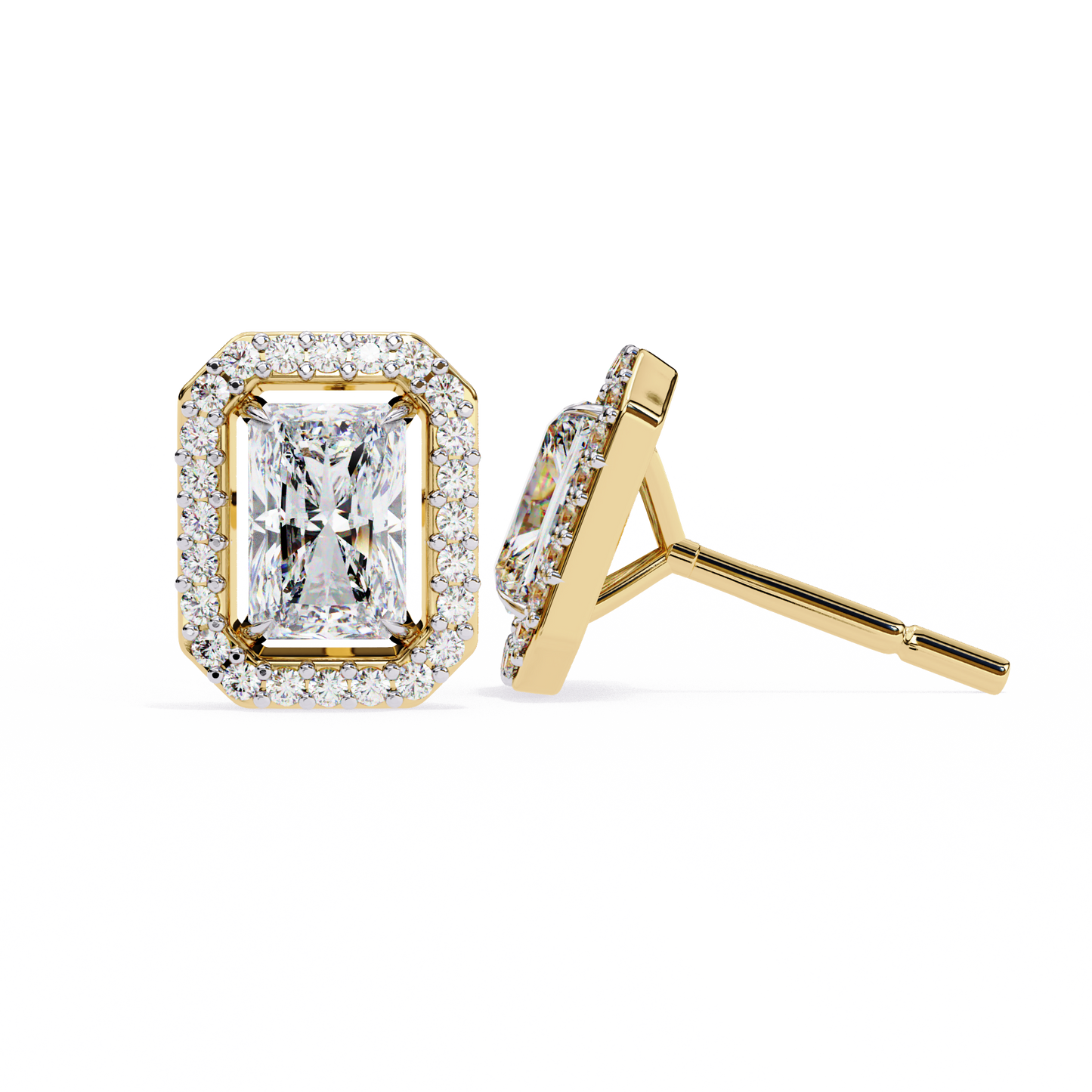 LGD Ear Studs Radiant Stone (2.04ct Pair) In 14K Gold