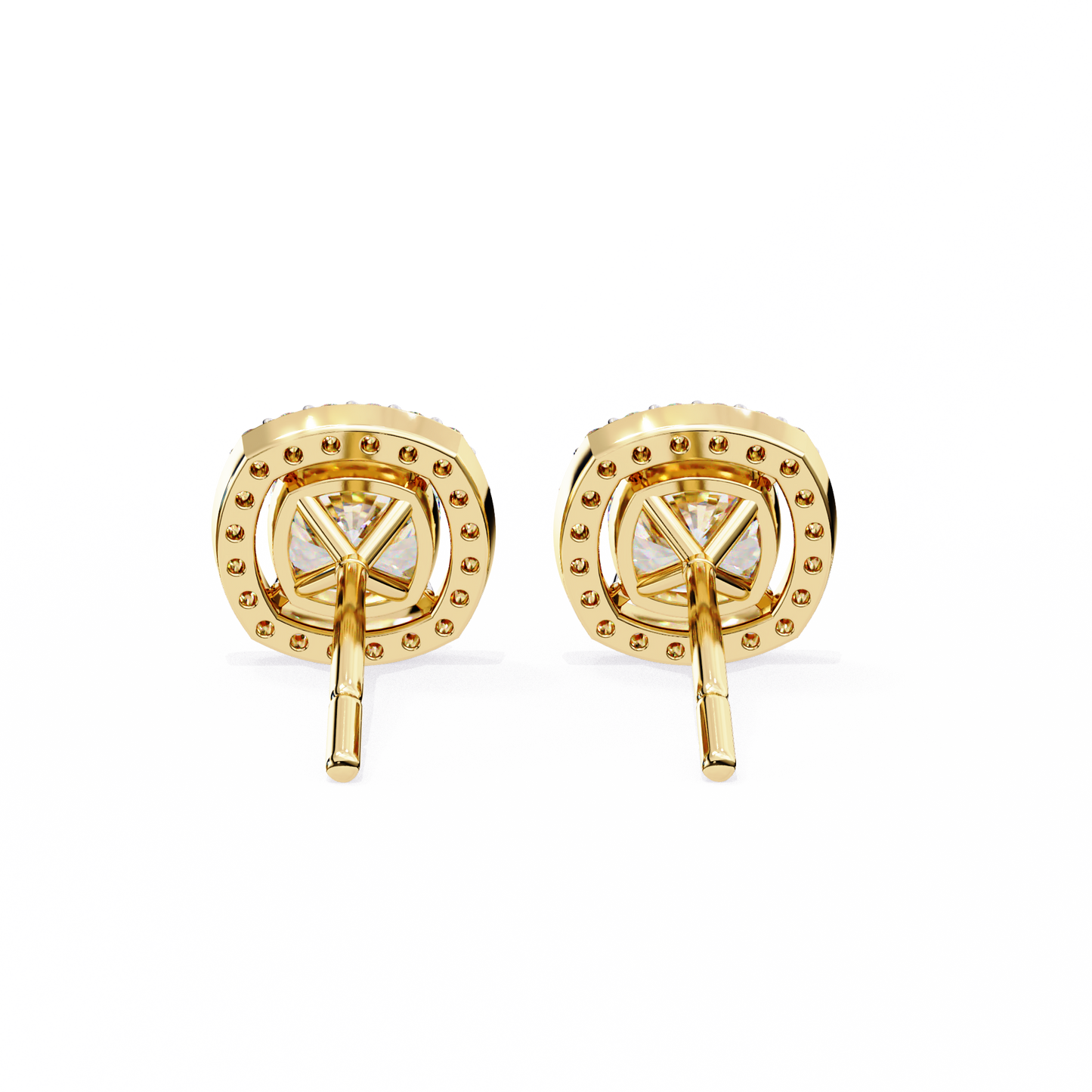 LGD Ear Studs Cushion Square (1.92ct Pair) In 14K Gold