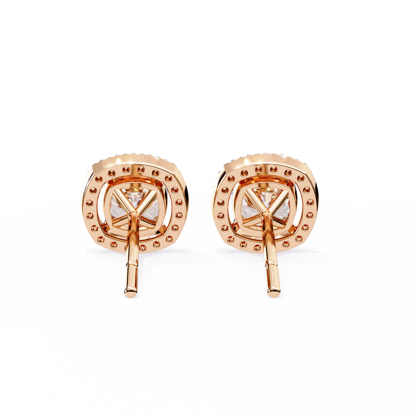 LGD Ear Studs Cushion Square (1.92ct Pair) In 14K Gold