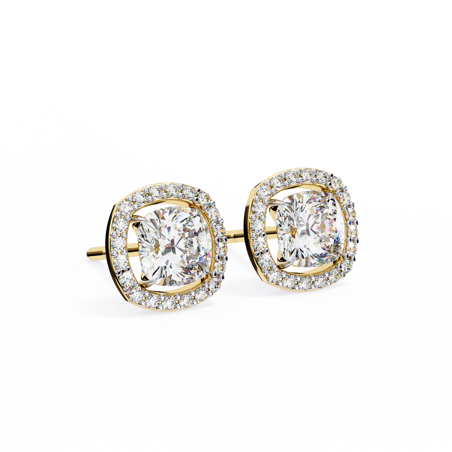 LGD Ear Studs Cushion Square (1.92ct Pair) In 14K Gold