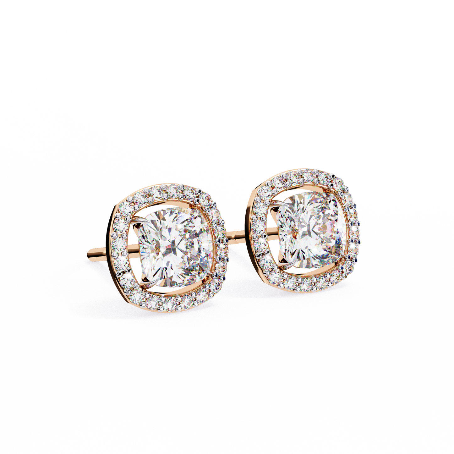 LGD Ear Studs Cushion Square (1.92ct Pair) In 14K Gold
