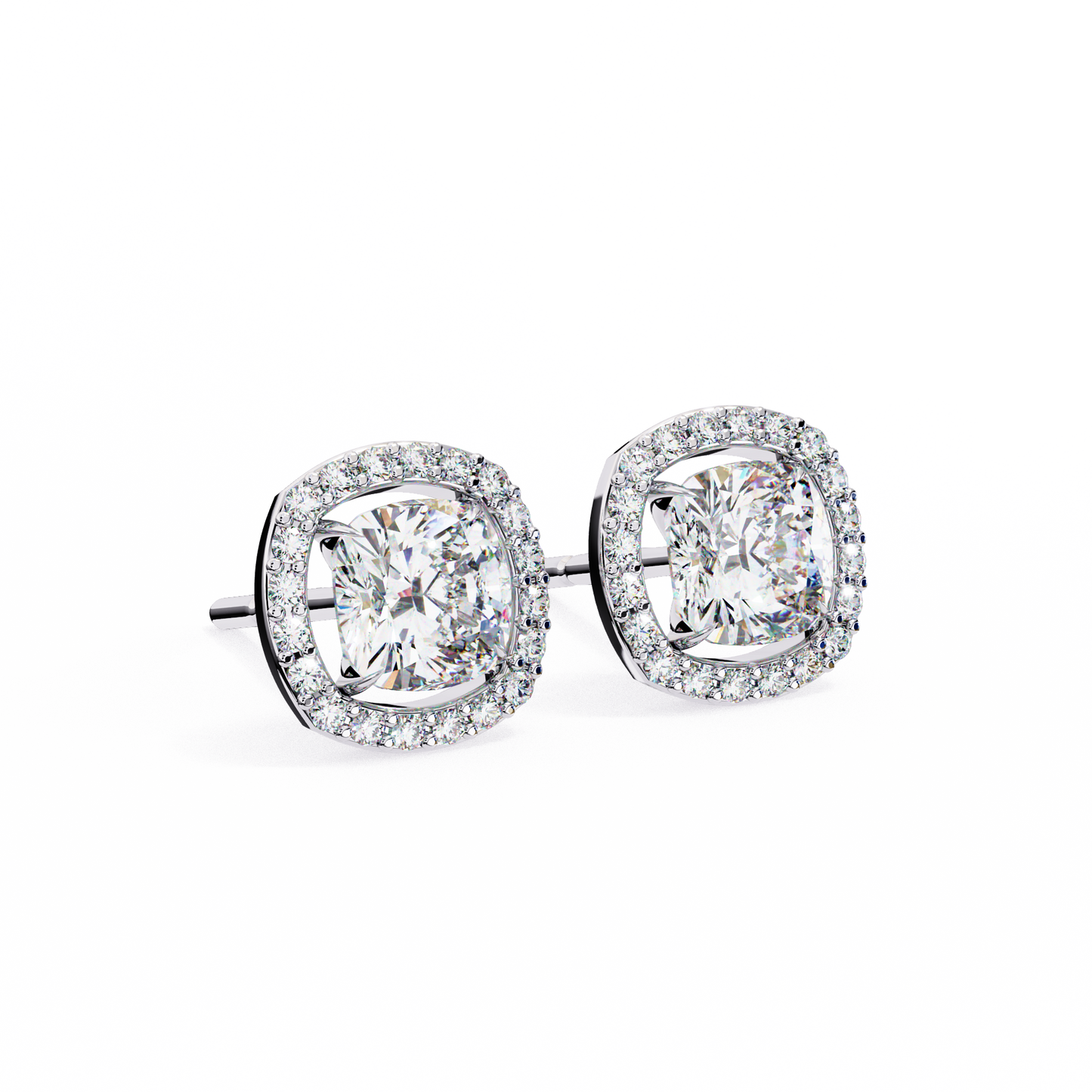 LGD Ear Studs Cushion Square (1.92ct Pair) In 14K Gold