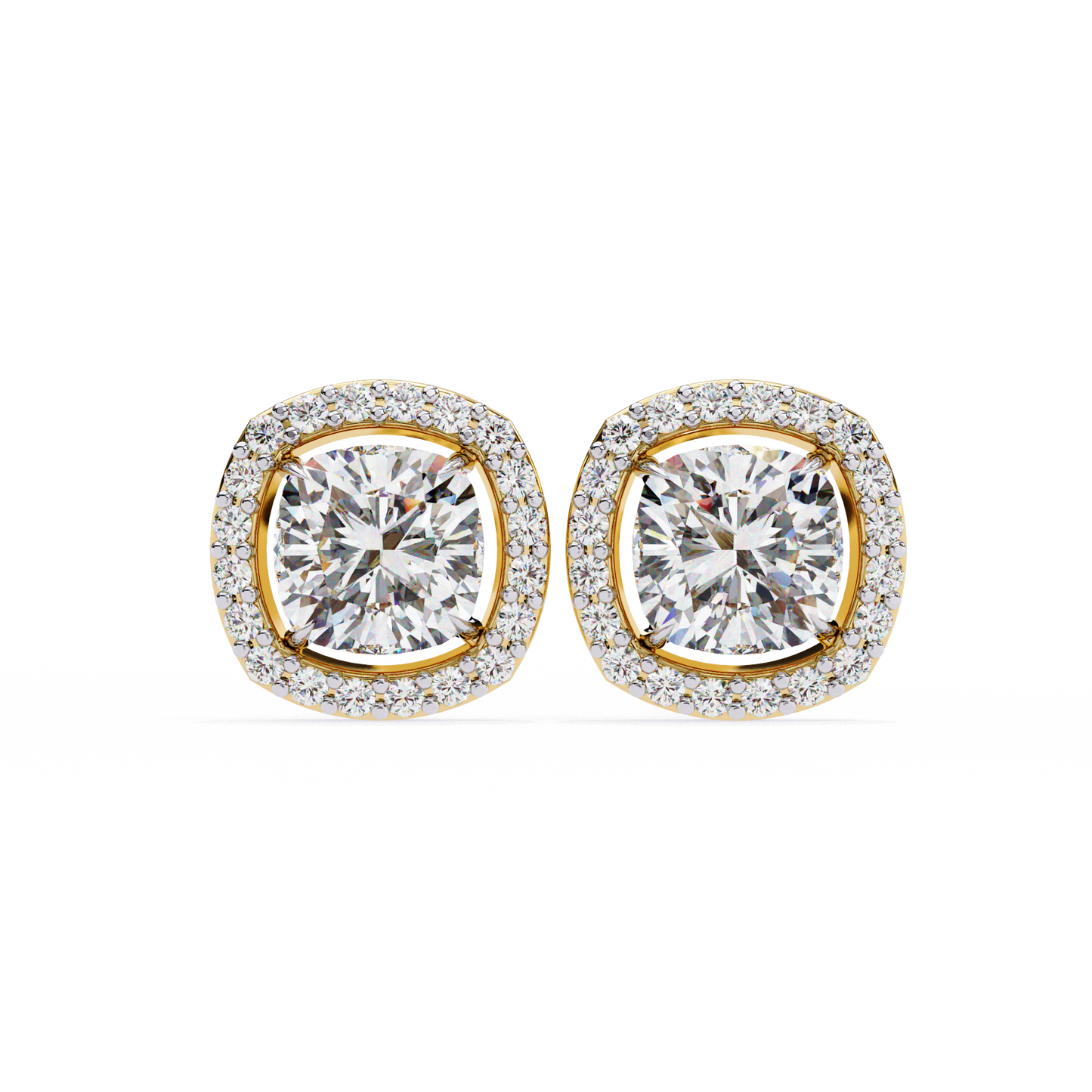LGD Ear Studs Cushion Square (1.92ct Pair) In 14K Gold