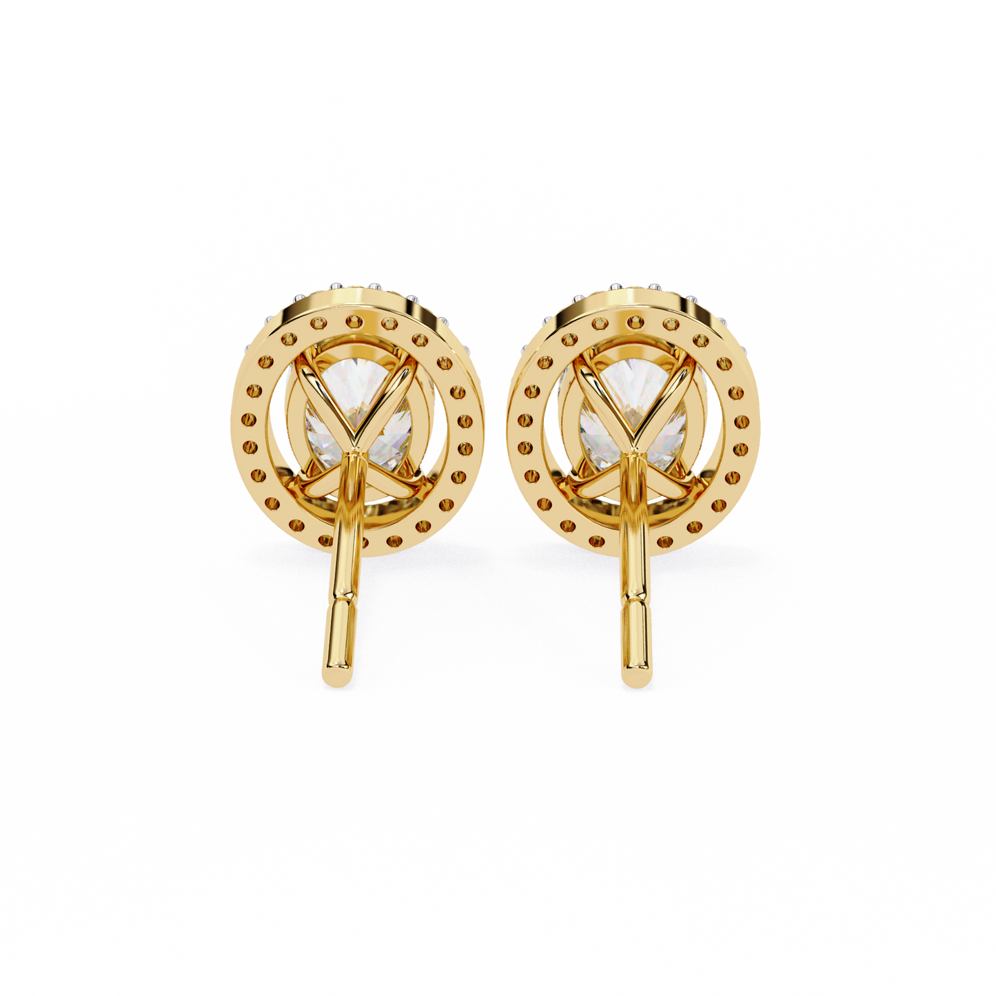 LGD Solitaire Ear Studs Oval Stone (1.94ct Pair) In 14K Gold