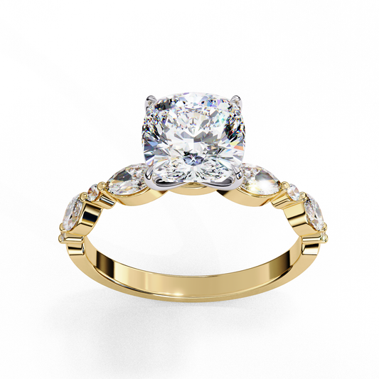 Lab Grown Diamond Solitaire Ring Cushion Square Stone (3.55ct) In 14K Gold