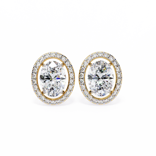 LGD Solitaire Ear Studs Oval Stone (1.94ct Pair) In 14K Gold