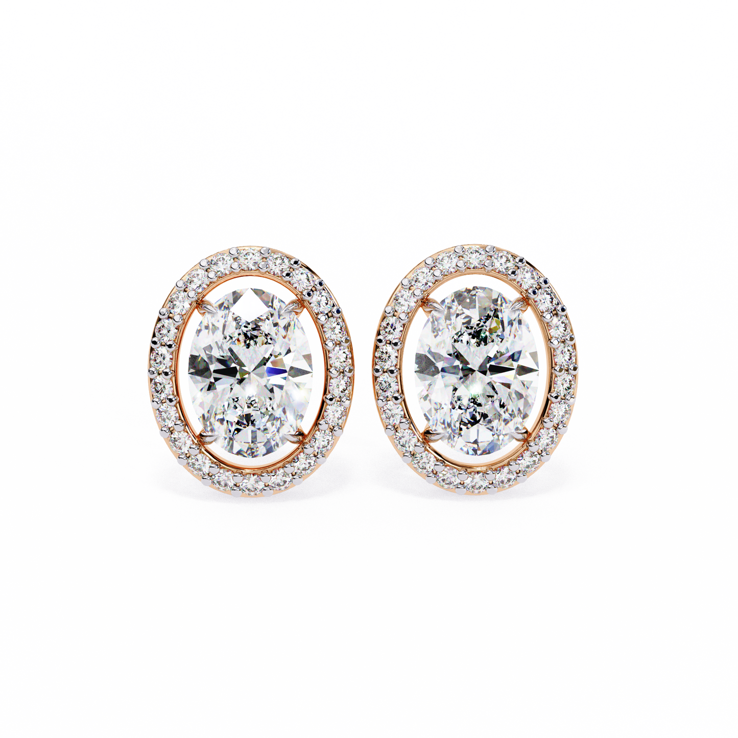 LGD Solitaire Ear Studs Oval Stone (1.94ct Pair) In 14K Gold