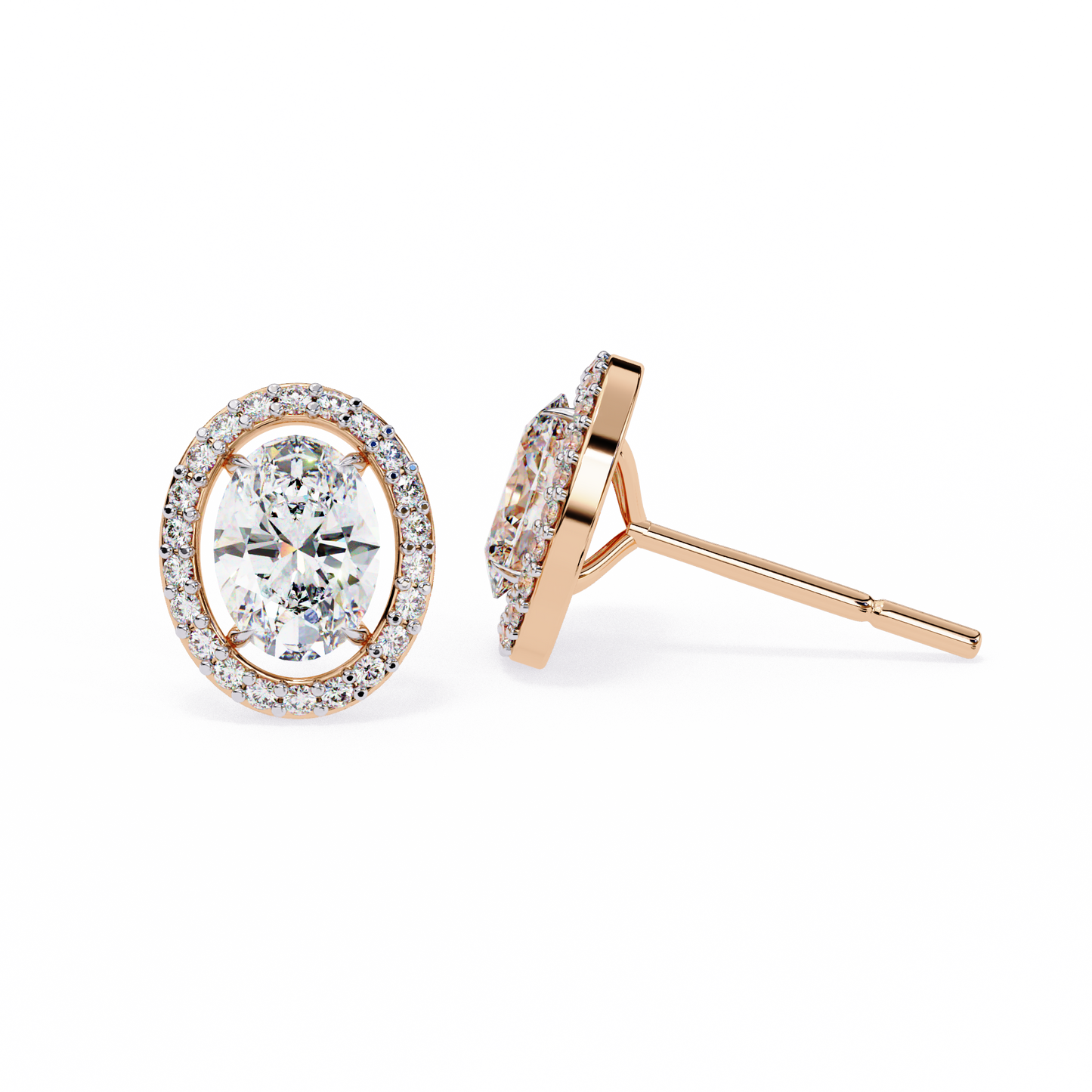 LGD Solitaire Ear Studs Oval Stone (1.94ct Pair) In 14K Gold
