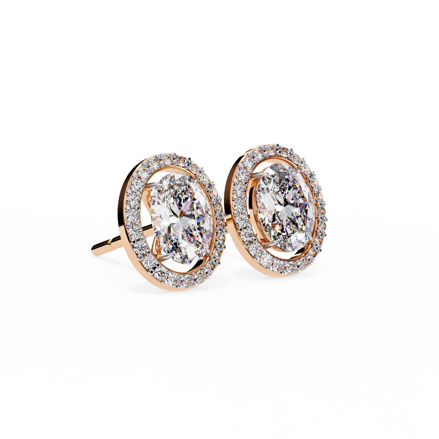LGD Solitaire Ear Studs Oval Stone (1.94ct Pair) In 14K Gold