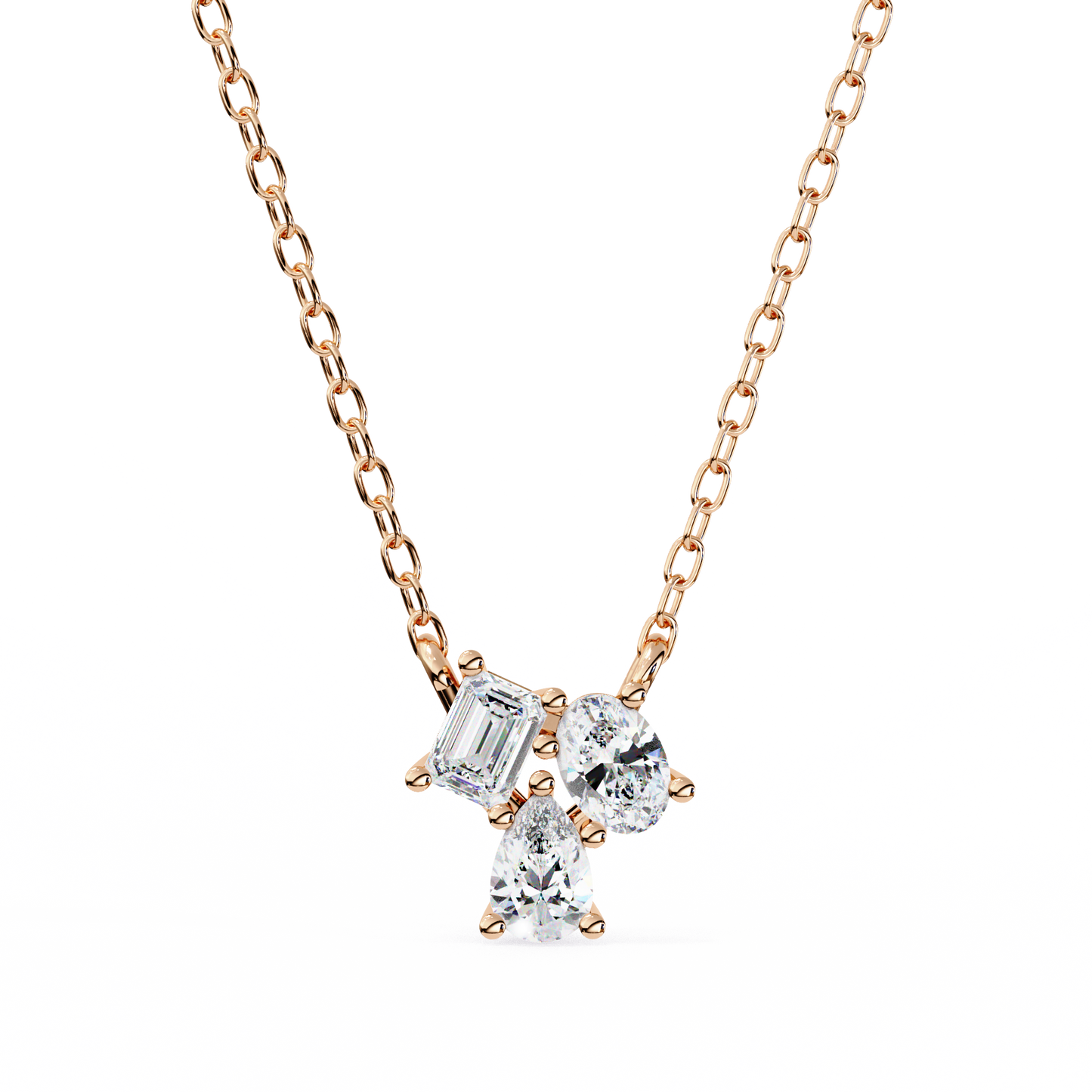 Lab Grown 3 Stone Diamond Pendant In 14K Gold