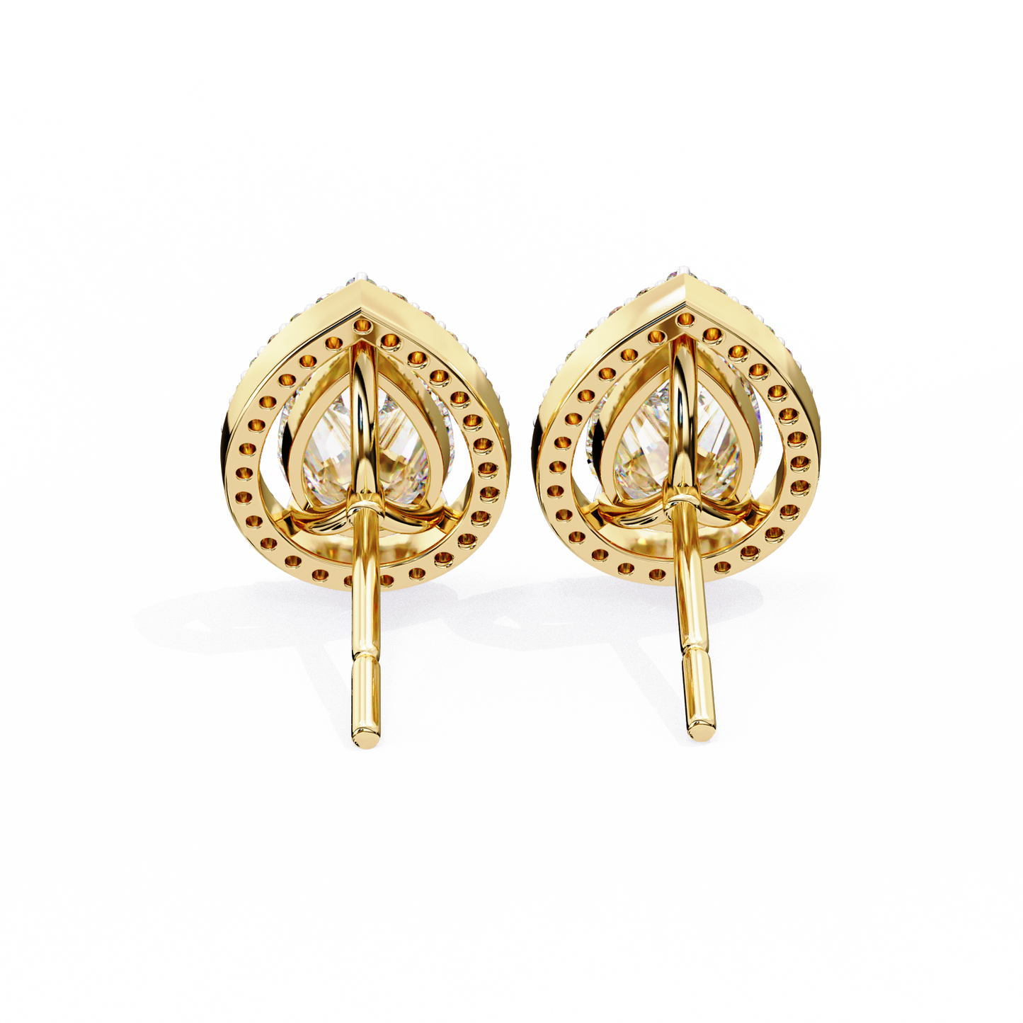 LGD Solitaire Ear Studs Pear  Stone (1.66ct Pair) In 14K Gold