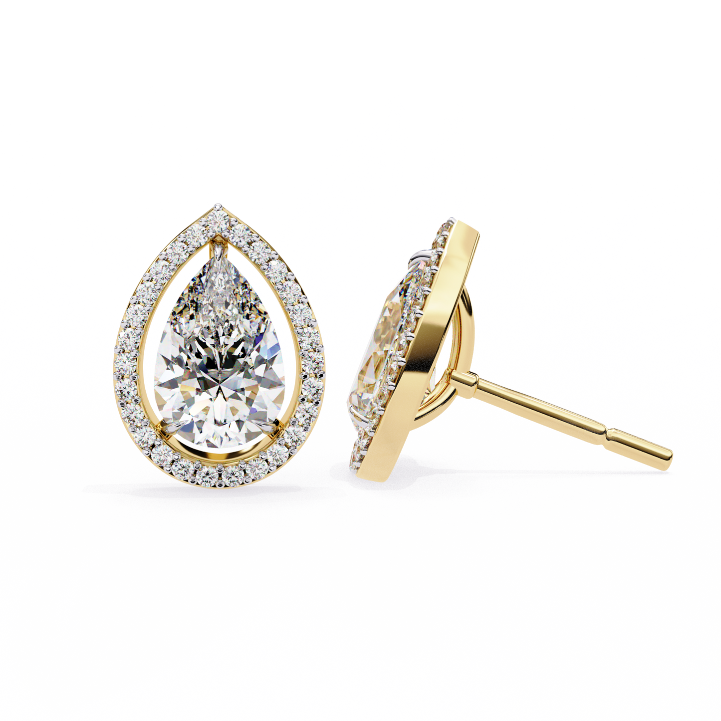 LGD Solitaire Ear Studs Pear  Stone (1.66ct Pair) In 14K Gold