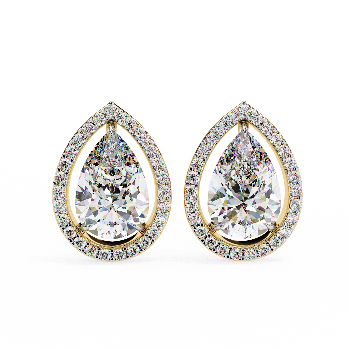 LGD Solitaire Ear Studs Pear  Stone (1.66ct Pair) In 14K Gold