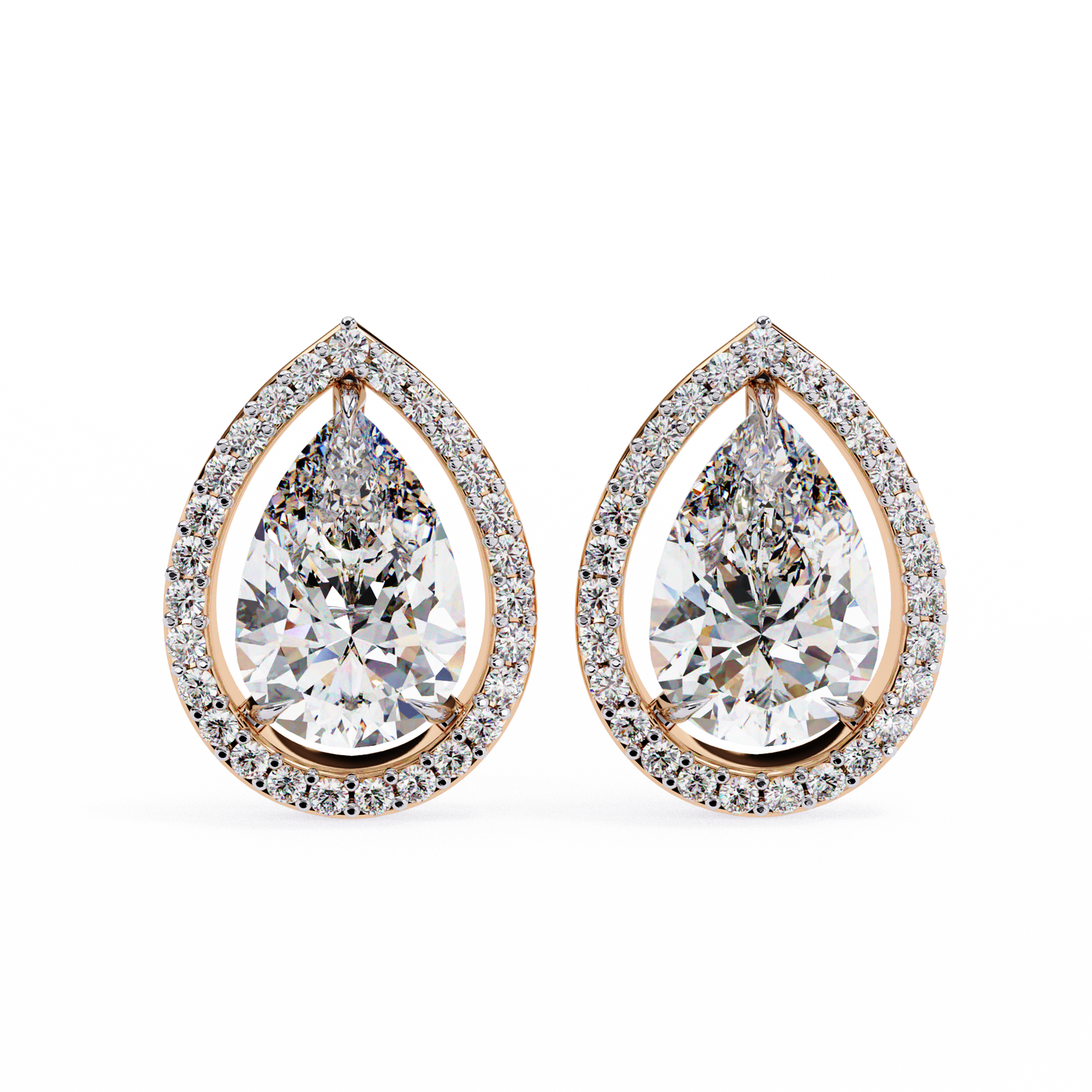 LGD Solitaire Ear Studs Pear  Stone (1.66ct Pair) In 14K Gold