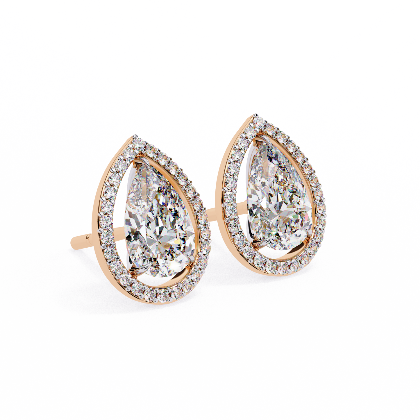 LGD Solitaire Ear Studs Pear  Stone (1.66ct Pair) In 14K Gold