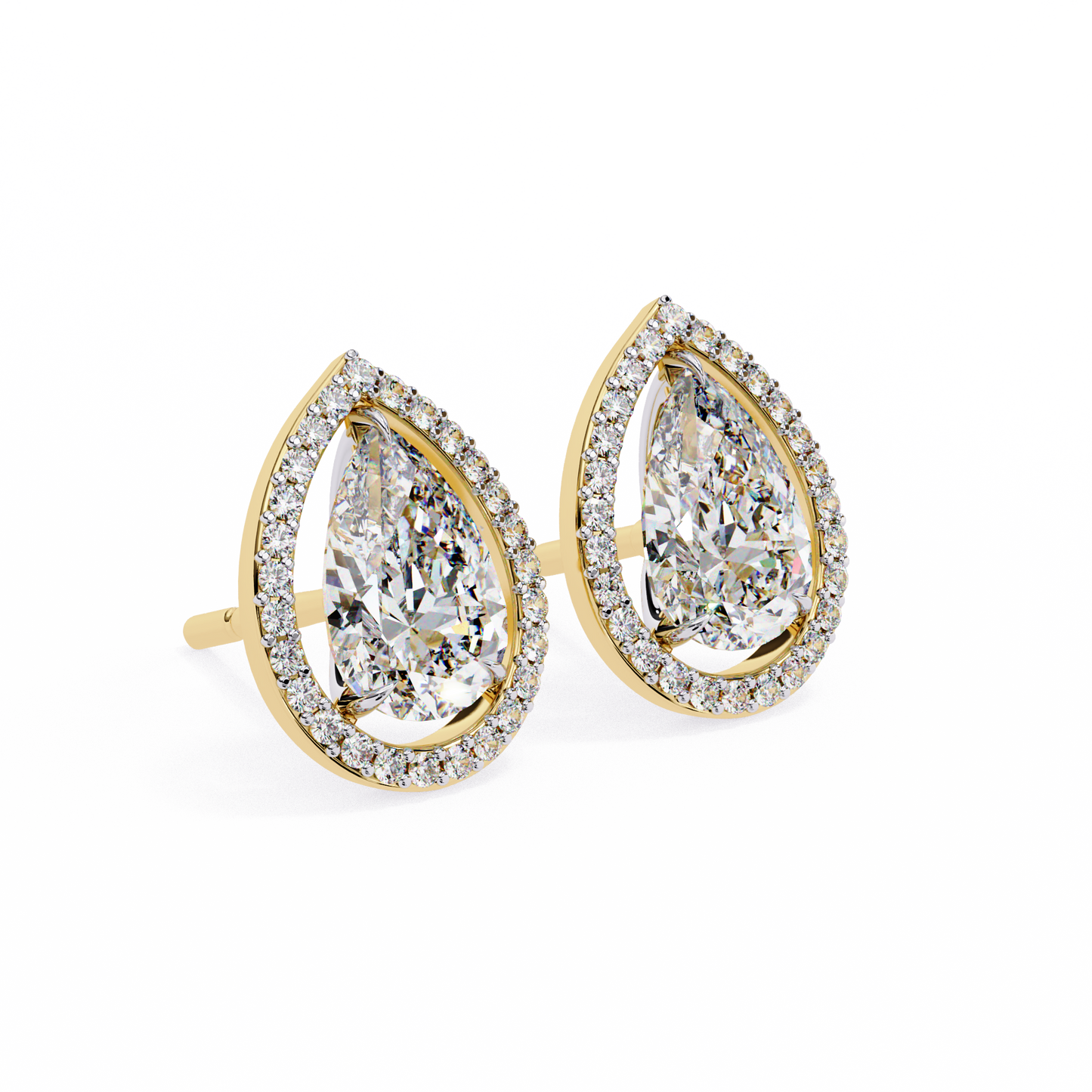 LGD Solitaire Ear Studs Pear  Stone (1.66ct Pair) In 14K Gold