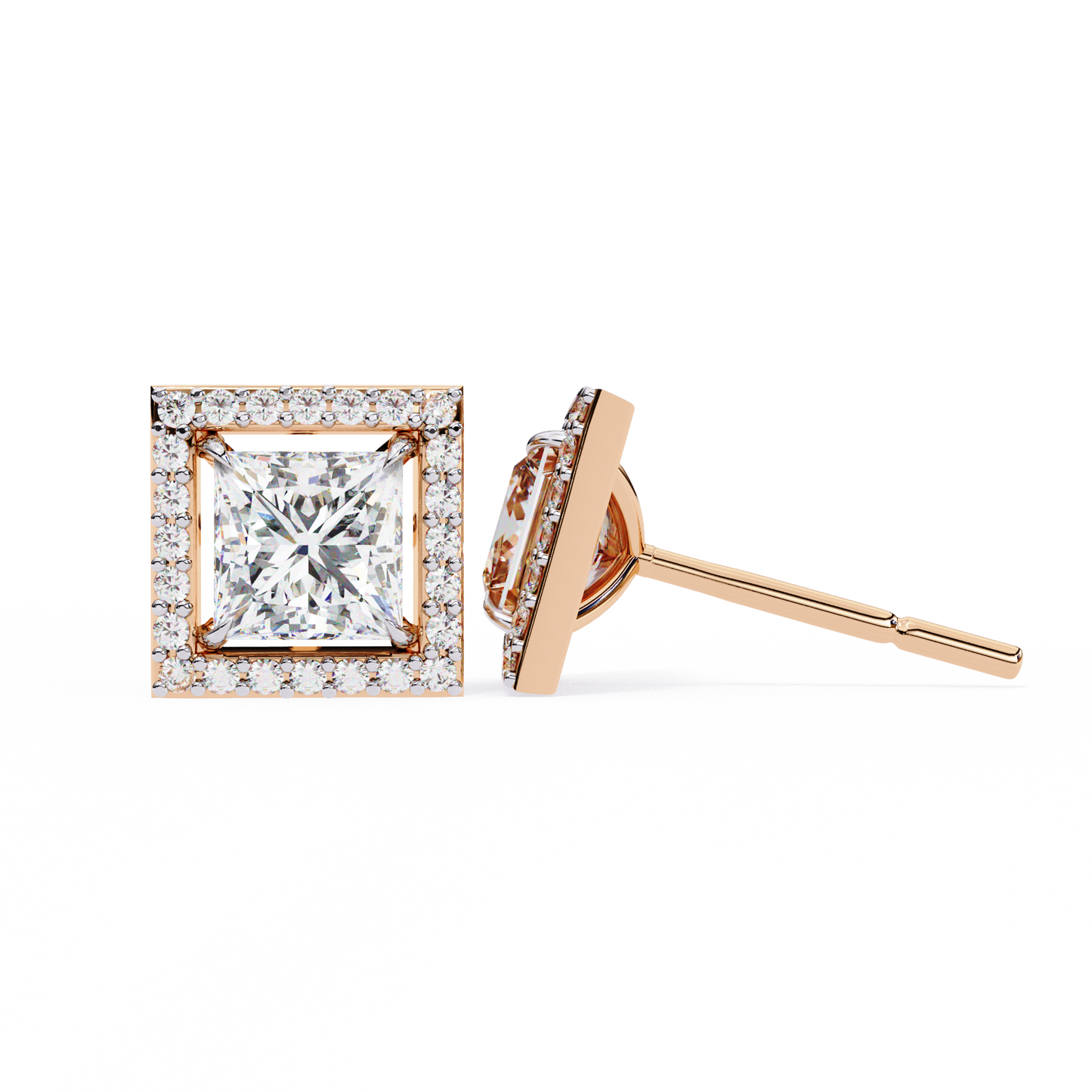 LGD Solitaire Ear Studs Princess Stone (1.66ct Pair) In 14K Gold
