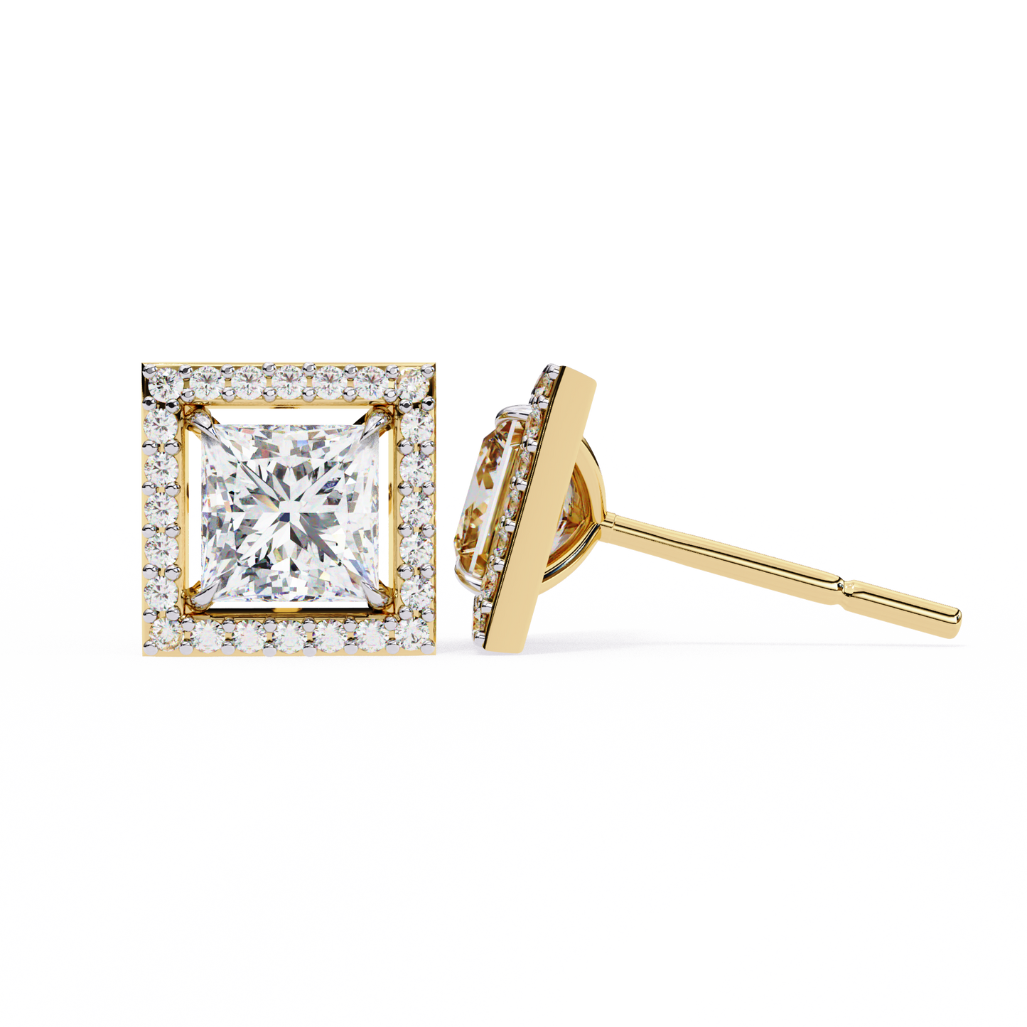 LGD Solitaire Ear Studs Princess Stone (1.66ct Pair) In 14K Gold