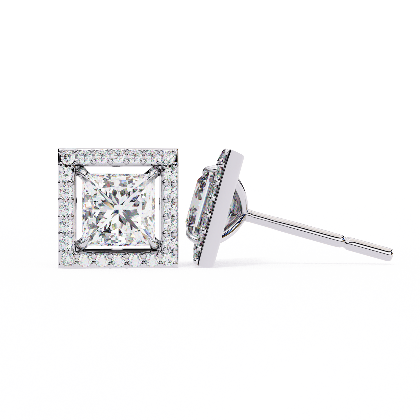 LGD Solitaire Ear Studs Princess Stone (1.66ct Pair) In 14K Gold