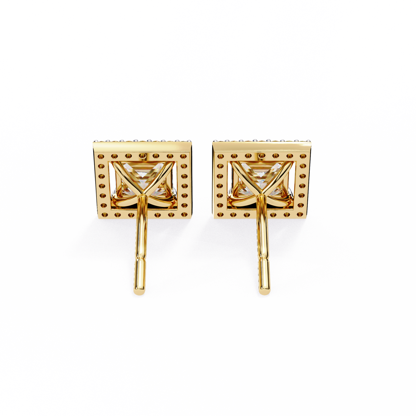 LGD Solitaire Ear Studs Princess Stone (1.66ct Pair) In 14K Gold